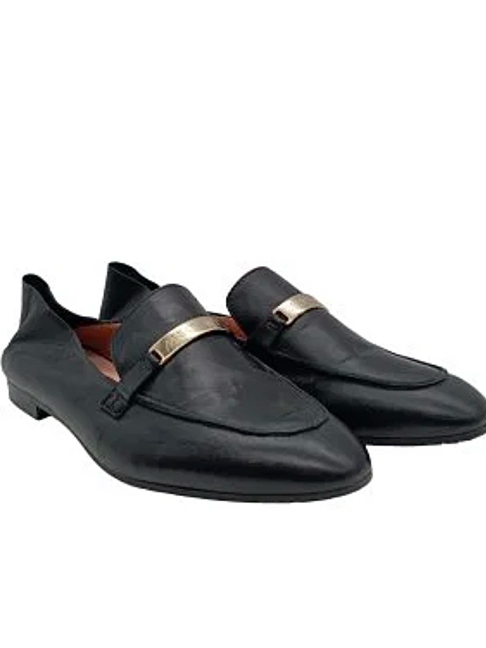 MARC CAIN Black Leather Slip-On Loafers with Metallic Accent 8US